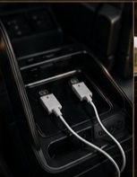 USB charging ports and cables inside a Reign Transportation Mercedes EQV