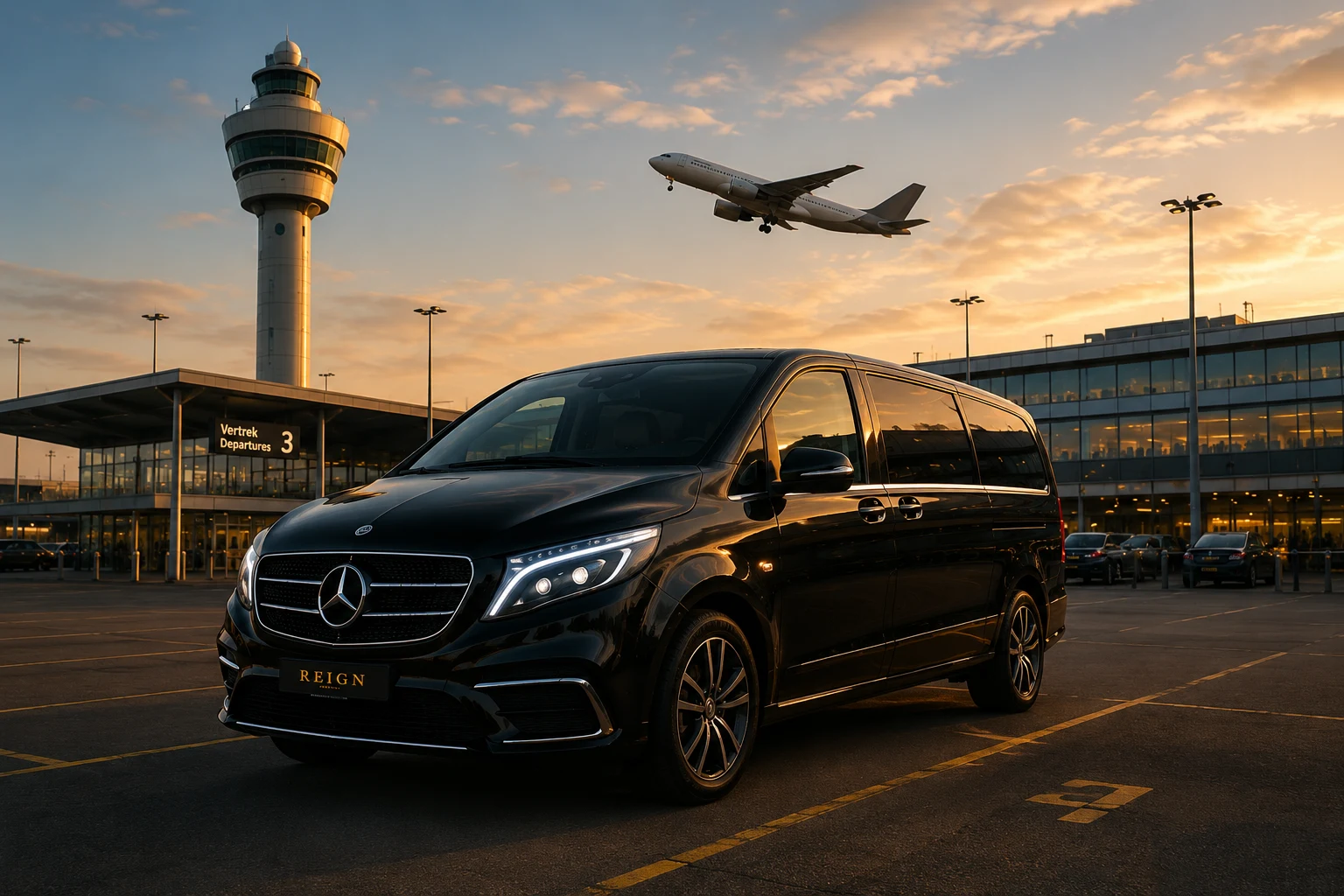 Reign Transportation Mercedes EQV at Schiphol Airport